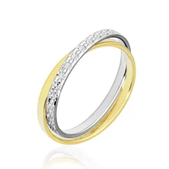 Alliance Double Anneaux Ruban Plat Or Bicolore