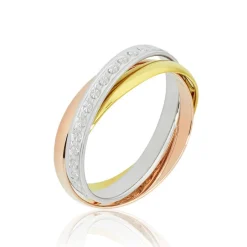 Alliance Entrelacee Diamantee Demi Jonc Classique Or Tricolore