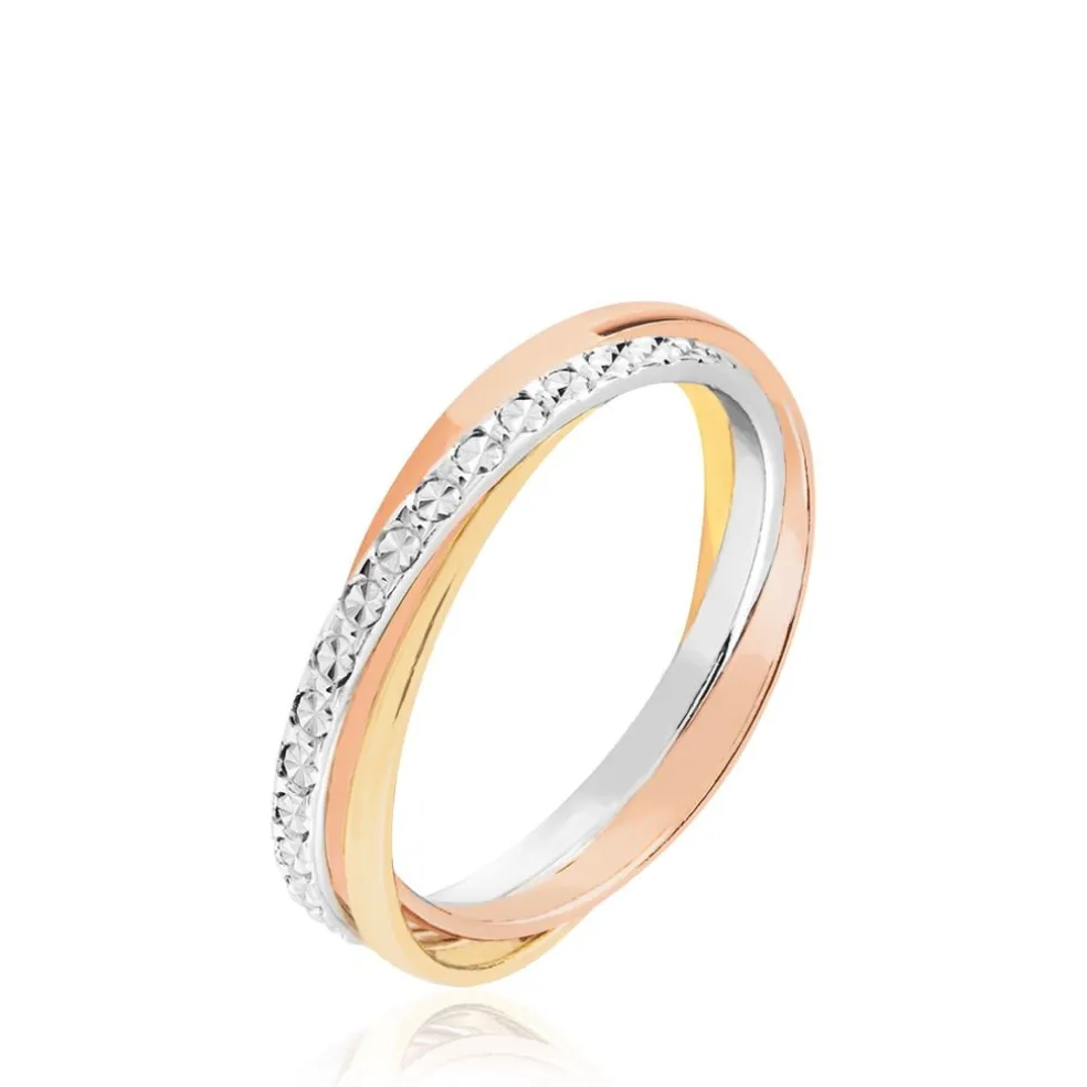 Alliance Entrelacee Diamantee Ruban Plat Or Tricolore