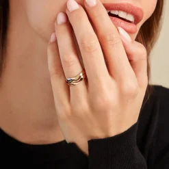 Alliance Entrelacee Ruban Plat Or Tricolore