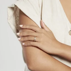 Alliance Fantaisie Diamantee Ruban Plat Or Bicolore