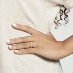 Alliance Fantaisie Diamantee Ruban Plat Or Bicolore