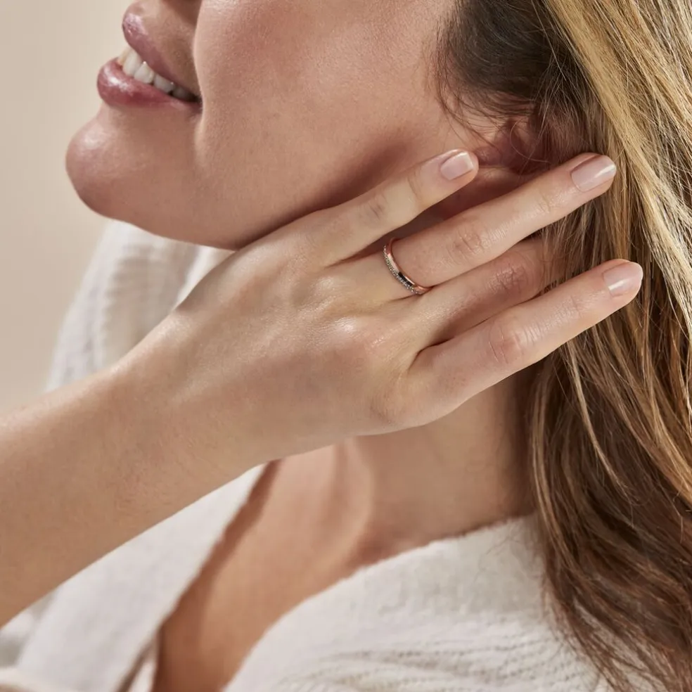 Alliance Fantaisie Diamantee Ruban Plat Or Bicolore