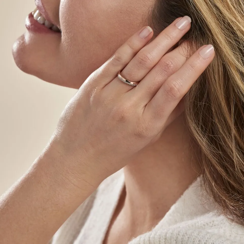 Alliance Fantaisie Diamantee Ruban Plat Or Bicolore