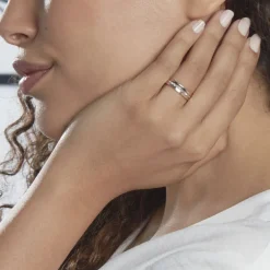 Alliance Fantaisie Diamantee Ruban Plat Or Bicolore