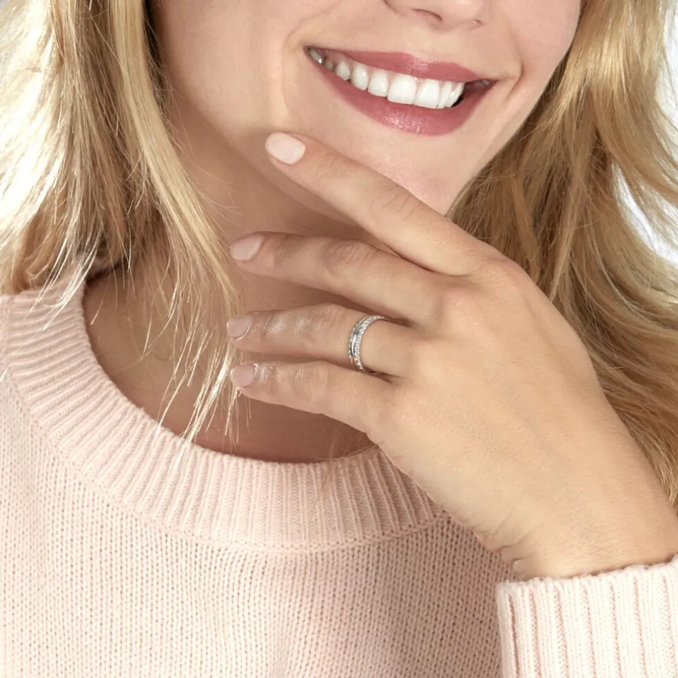 Alliance June 2 Rangs Diamantee Ruban Plat Or Blanc