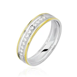 Alliance Serti Grains Ajoures Or Bicolore Diamant