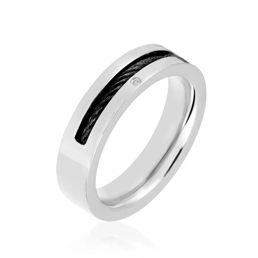 Bague Acier Blanc Stelios Diamant