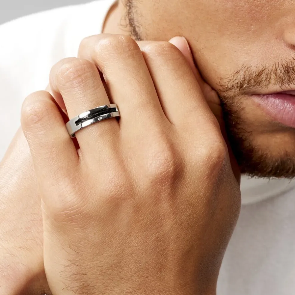 Bague Acier Blanc Stelios Diamant