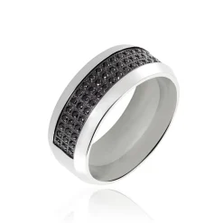 Bague Acier Blanc Tdeg Oxydes De Zirconium