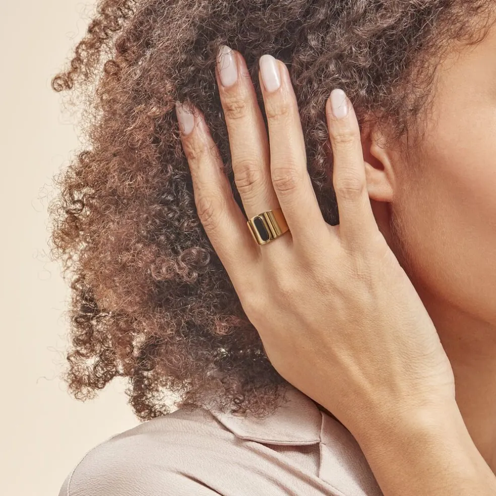 Bague Acier Doré Volcanus Agate