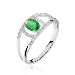 Bague Agathe Or Blanc Emeraude Et Diamant