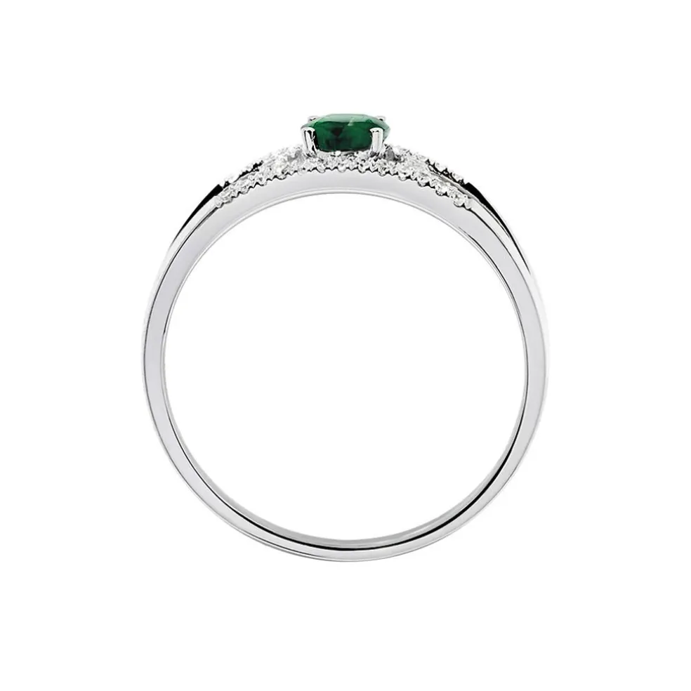 Bague Agathe Or Blanc Emeraude Et Diamant