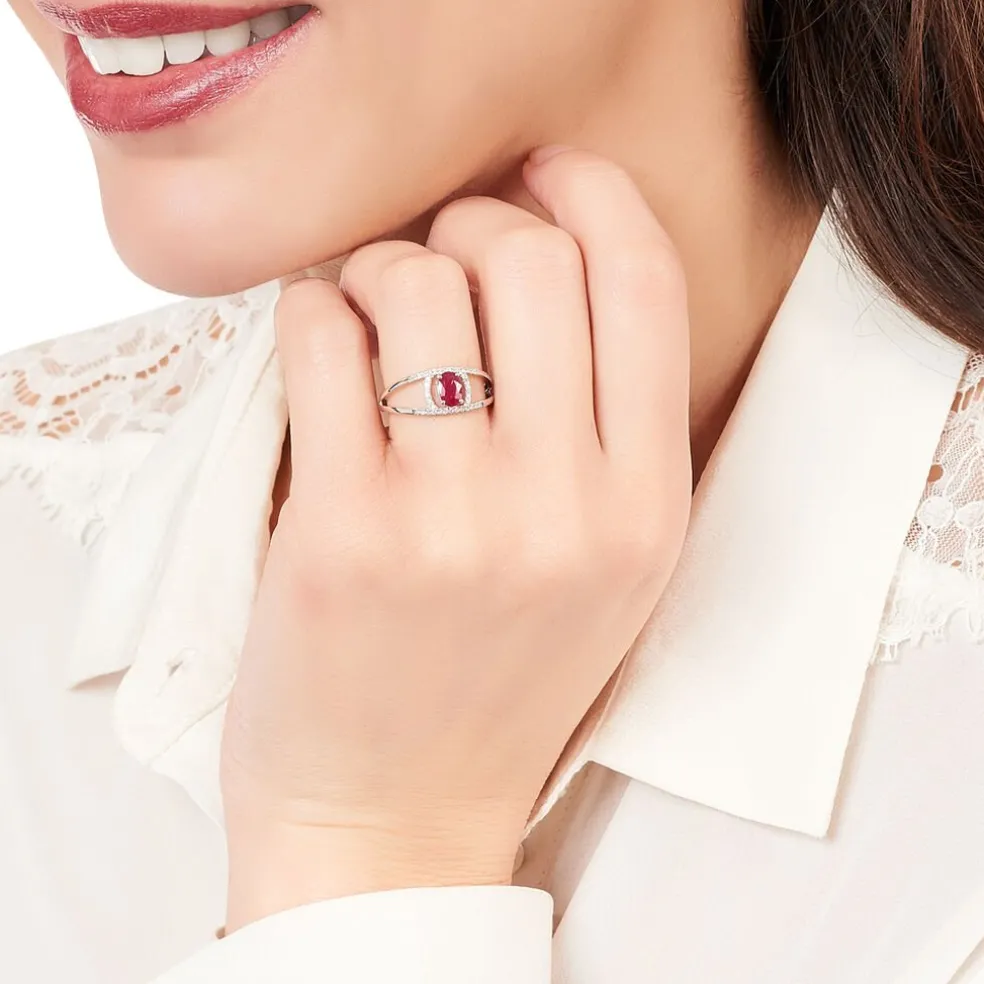 Bague Agathe Or Blanc Rubis Et Diamant