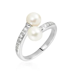Bague Ajustable Argent Blanc Jeronimo Perle Oxydes De Zirconium