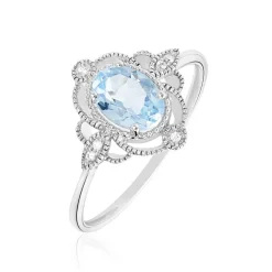 Bague Amance Or Blanc Topaze Et Oxyde De Zirconium