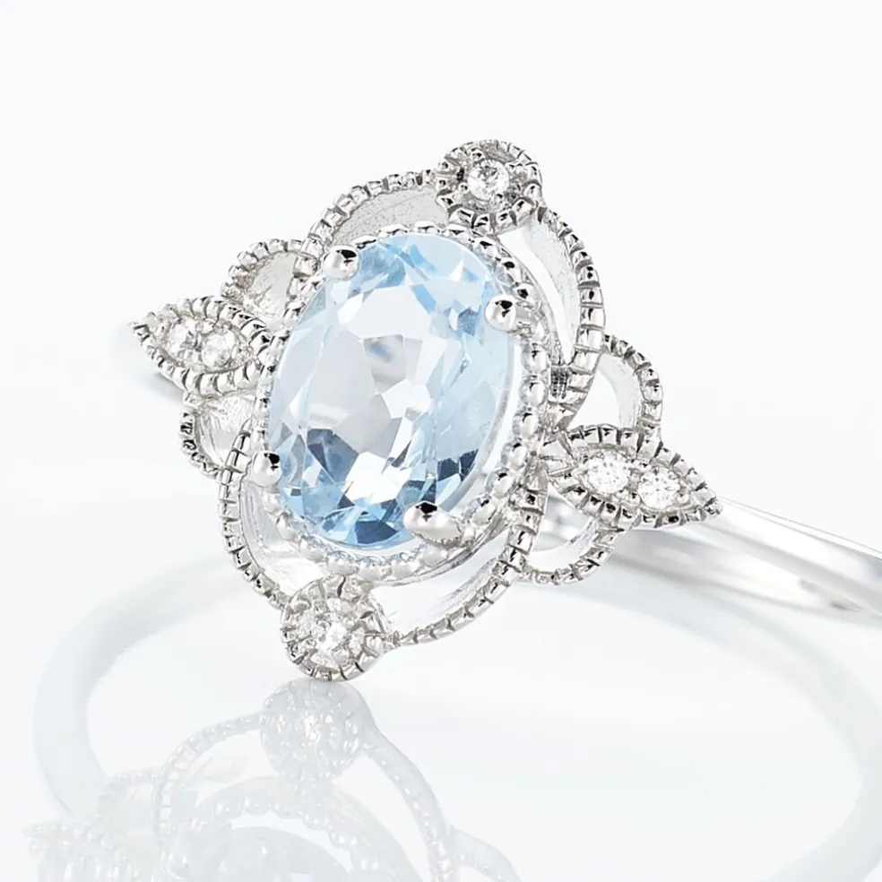 Bague Amance Or Blanc Topaze Et Oxyde De Zirconium