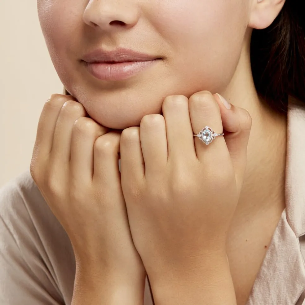 Bague Amance Or Blanc Topaze Et Oxyde De Zirconium