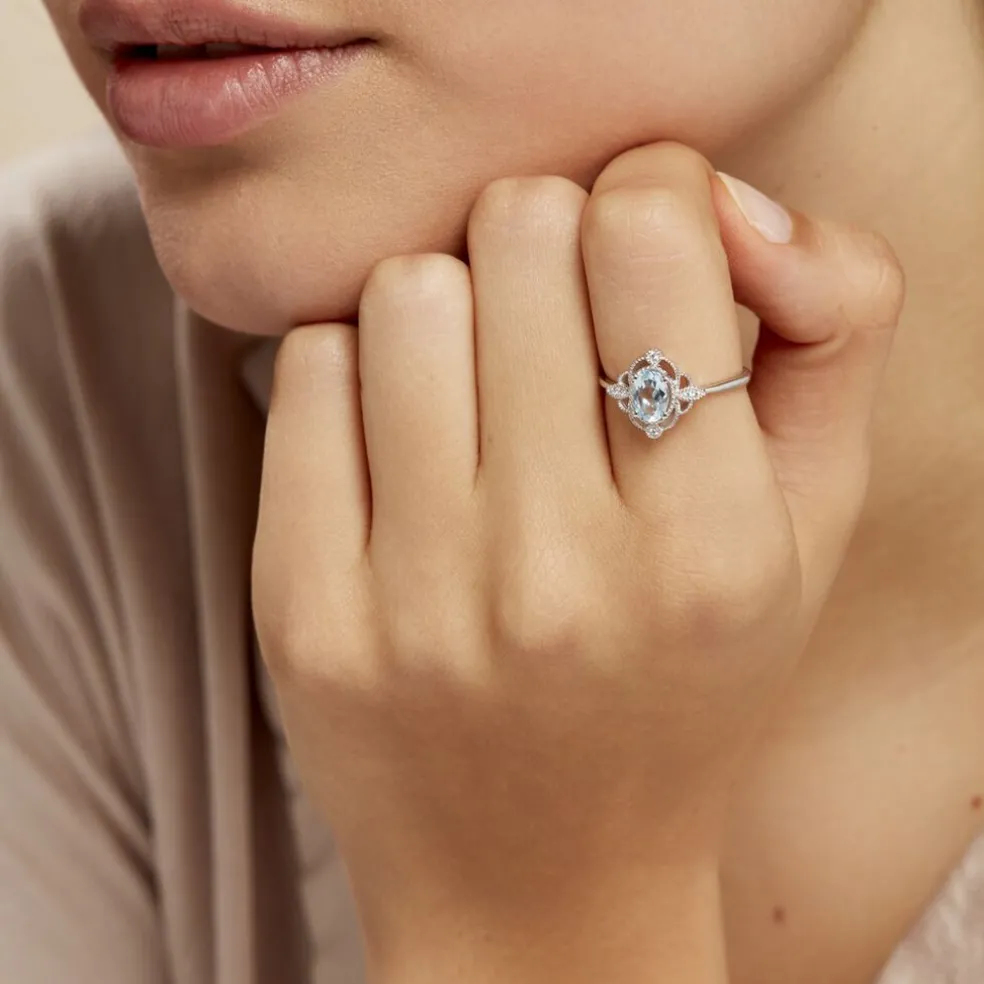 Bague Amance Or Blanc Topaze Et Oxyde De Zirconium