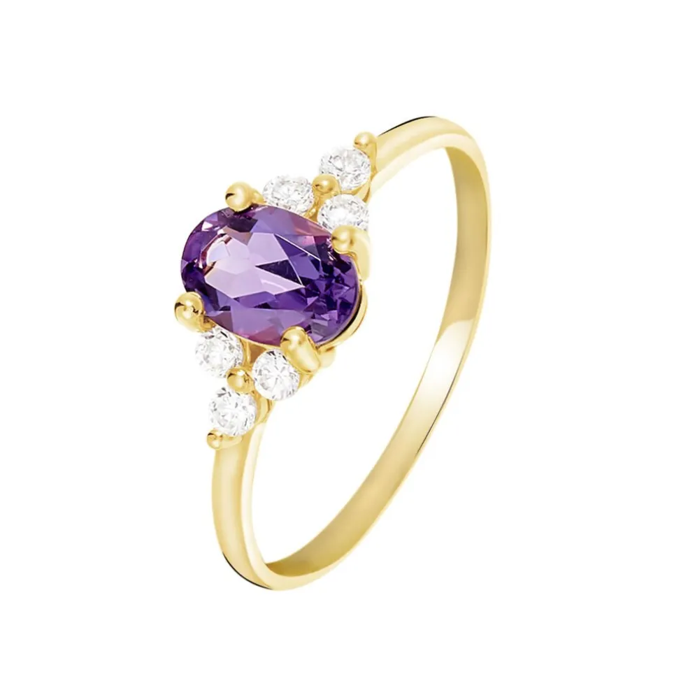 Bague Anaid Or Jaune Amethyste Et Oxyde De Zirconium
