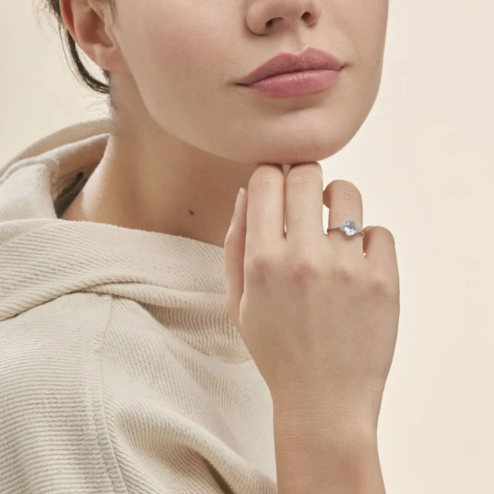 Bague Andreani Or Blanc Topaze Et Oxyde De Zirconium