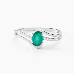 Bague Anja Or Blanc Emeraude Et Diamant