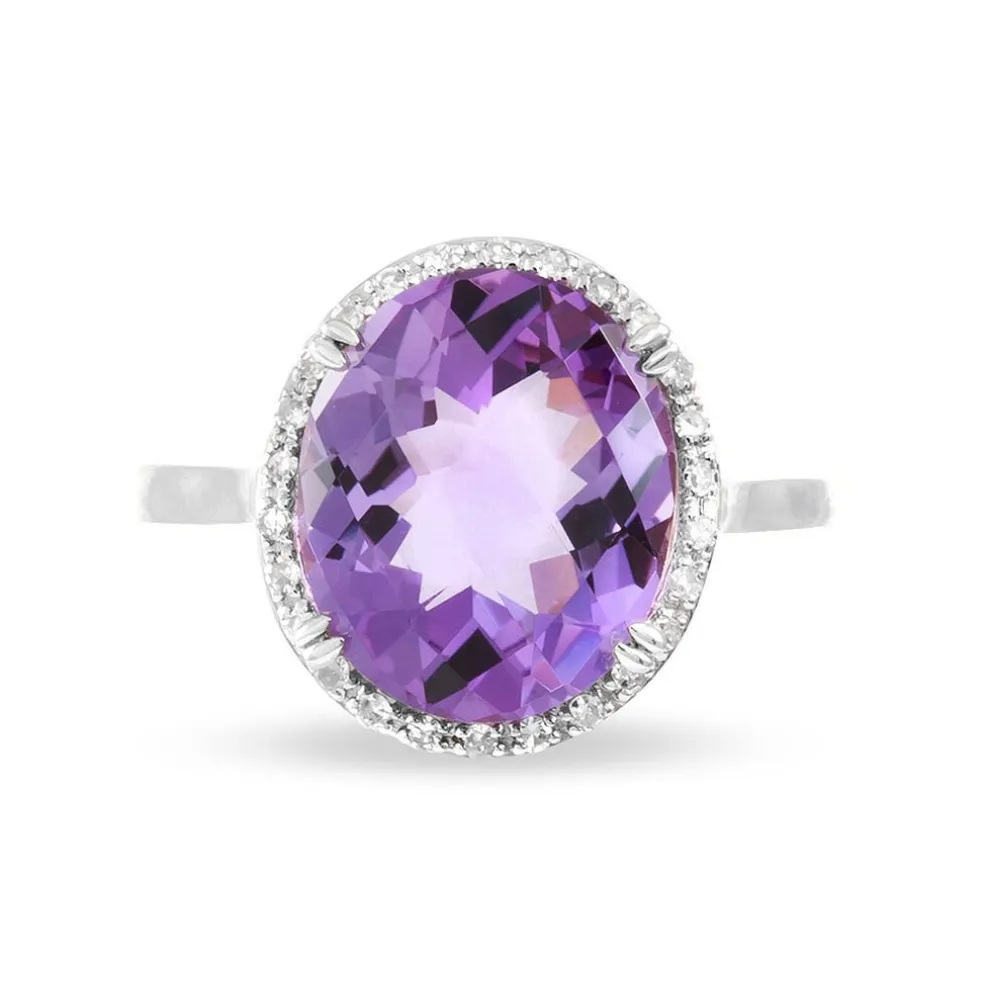 Bague Anna Or Blanc Amethyste Et Diamant
