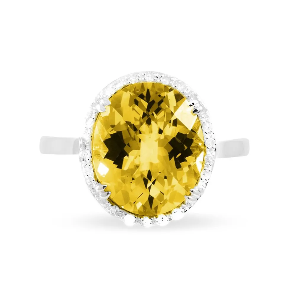 Bague Anna Or Blanc Citrine Et Diamant