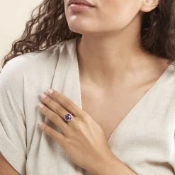 Bague Anna Or Jaune Amethyste Et Oxyde De Zirconium