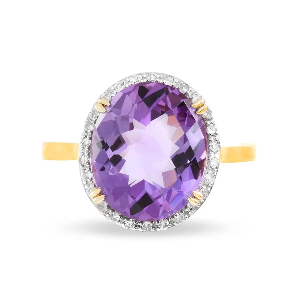 Bague Anna Or Jaune Amethyste Et Diamant