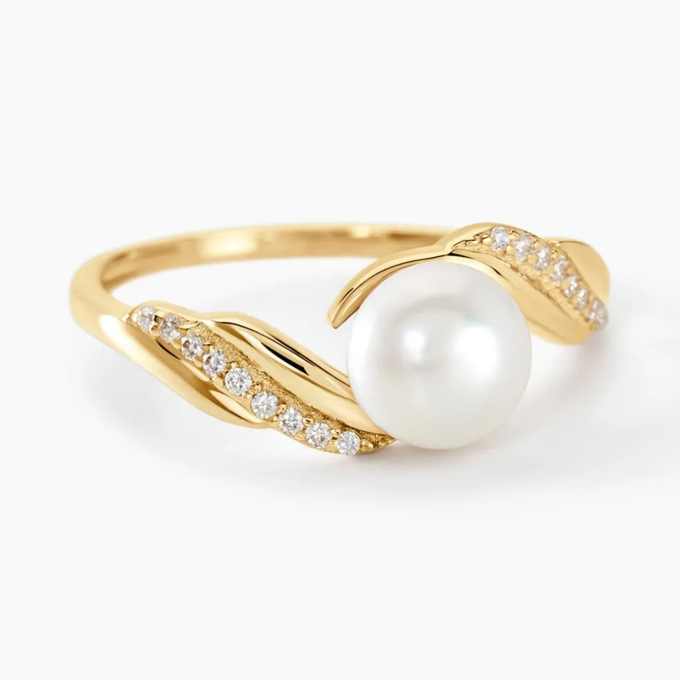 Bague Antoinette Or Jaune Perle De Culture Et Oxyde De Zirconium