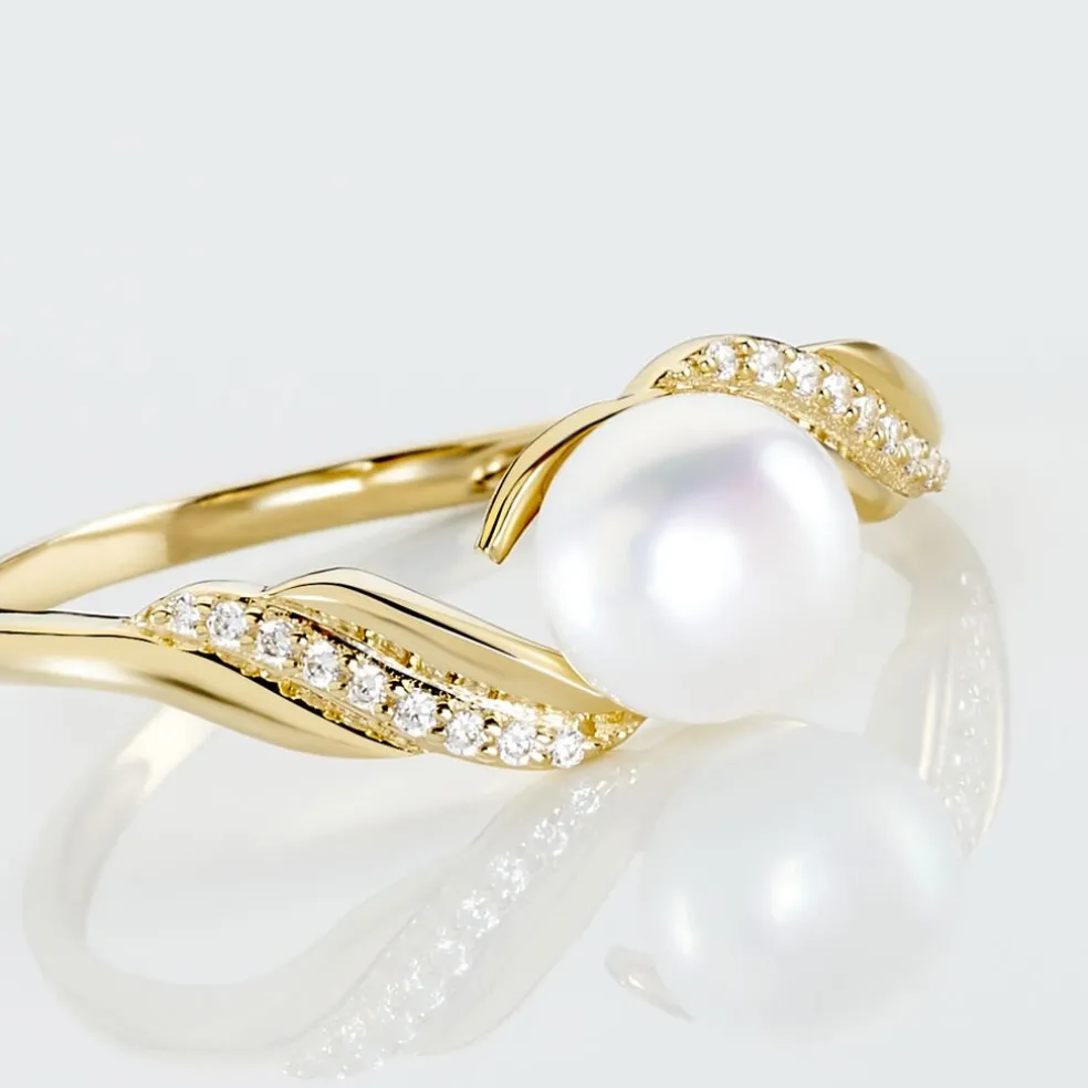 Bague Antoinette Or Jaune Perle De Culture Et Oxyde De Zirconium