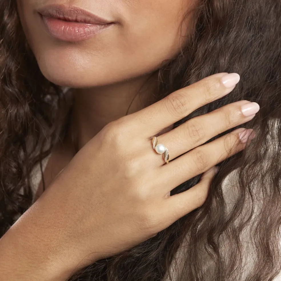 Bague Antoinette Or Jaune Perle De Culture Et Oxyde De Zirconium
