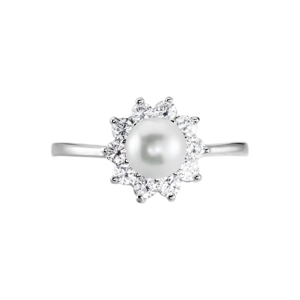 Bague Argent Blanc Cheri Perle De Culture Oxydes De Zirconium