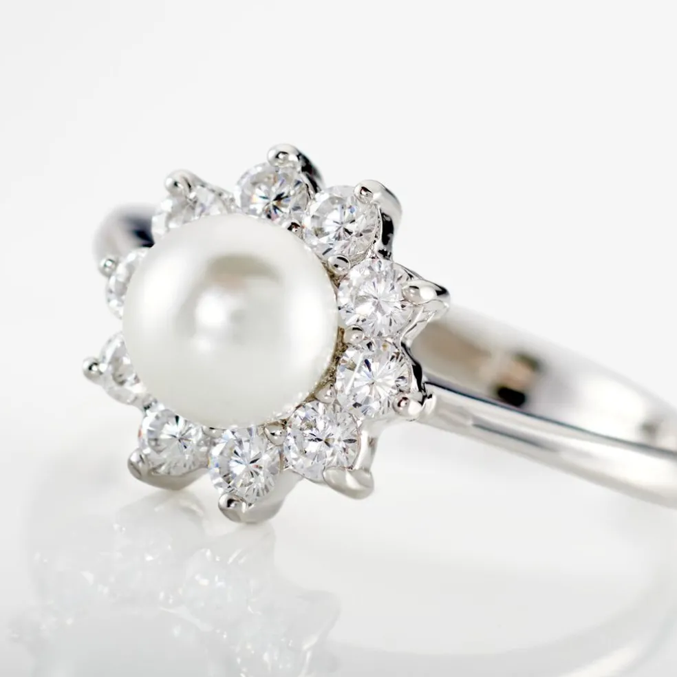 Bague Argent Blanc Cheri Perle De Culture Oxydes De Zirconium