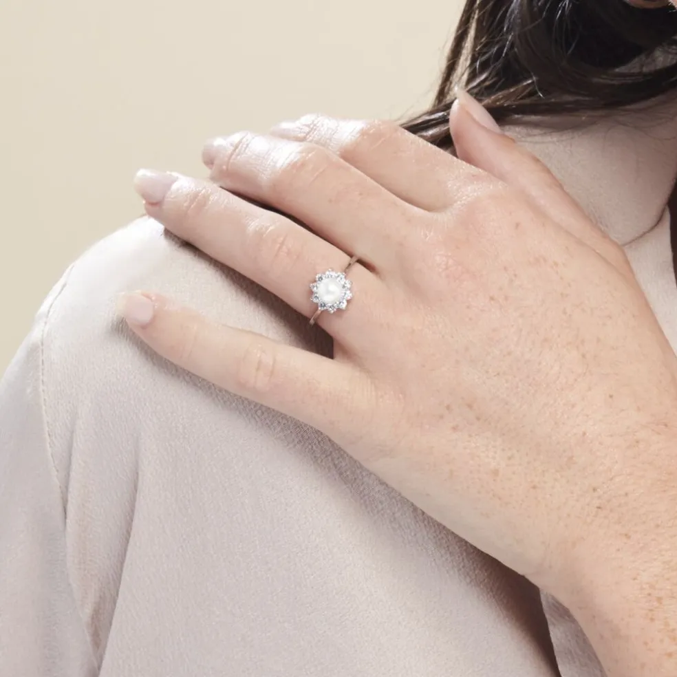 Bague Argent Blanc Cheri Perle De Culture Oxydes De Zirconium