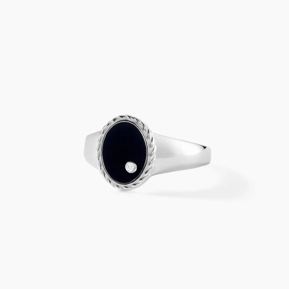 Bague Argent Blanc Lugus Email Et Oxyde De Zirconium