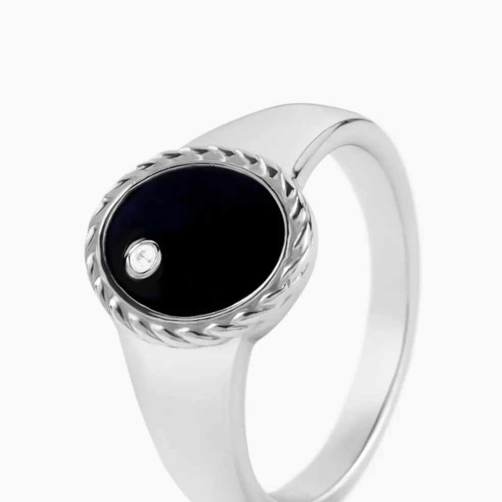 Bague Argent Blanc Lugus Email Et Oxyde De Zirconium