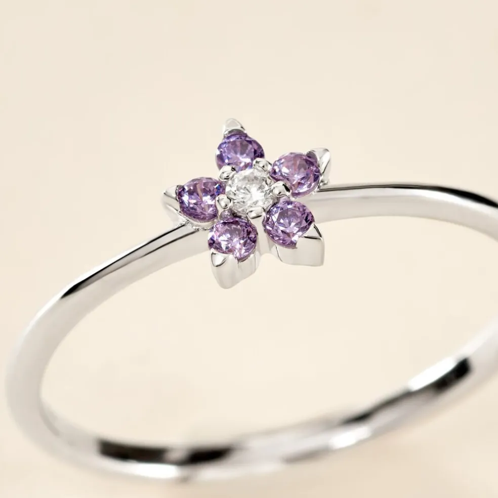 Bague Argent Purple Bloom Oxyde De Zirconium
