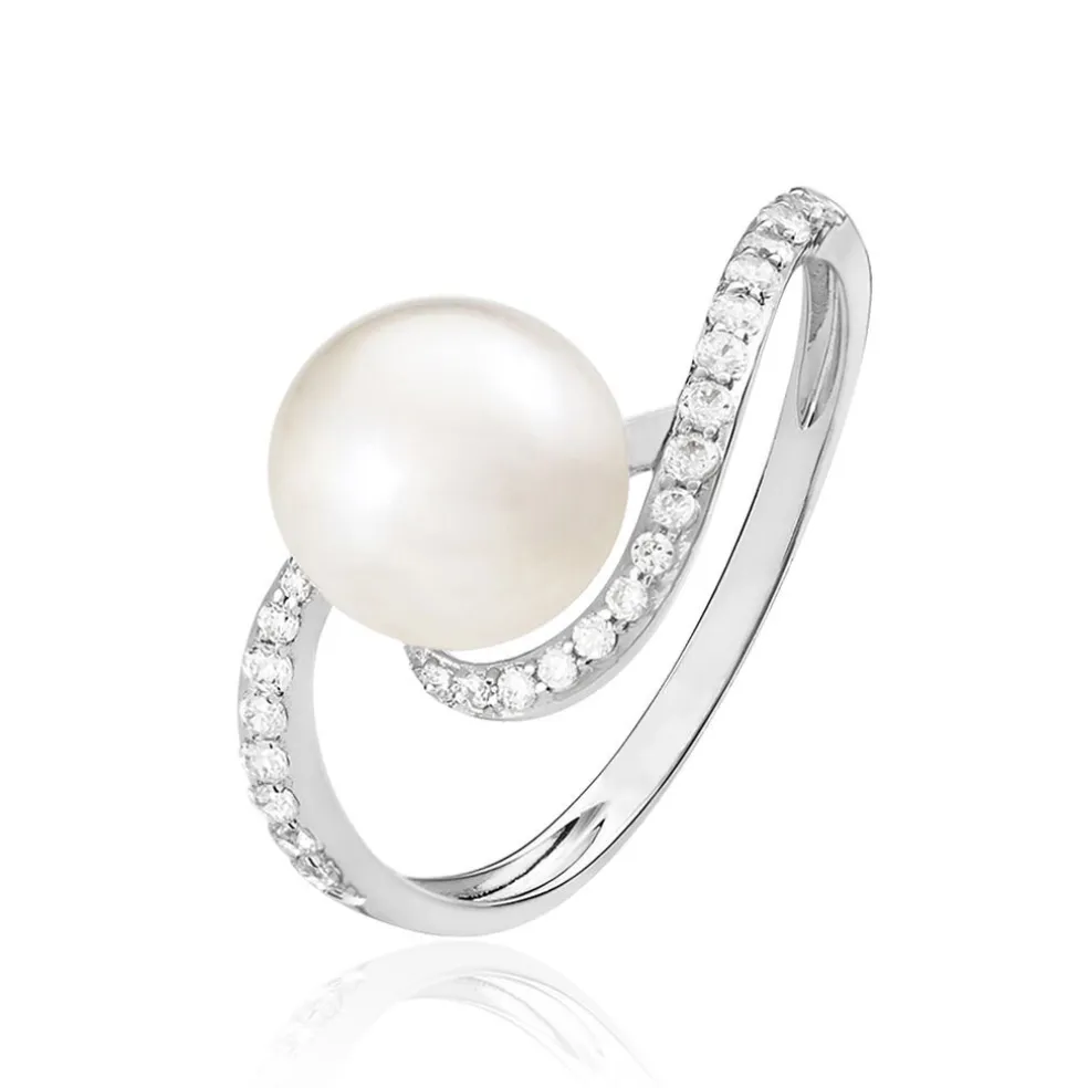 Bague Aricie Or Blanc Oxyde De Zirconium Et Perle De Culture
