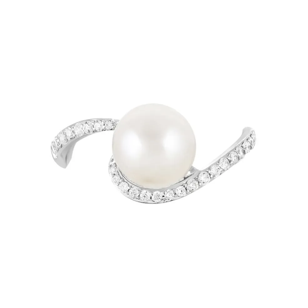 Bague Aricie Or Blanc Oxyde De Zirconium Et Perle De Culture
