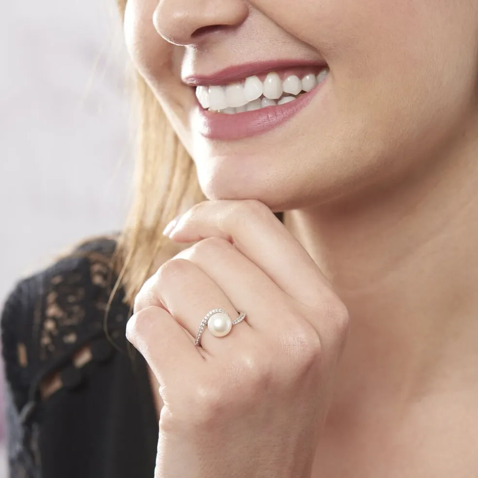 Bague Aricie Or Blanc Oxyde De Zirconium Et Perle De Culture