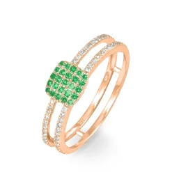 Bague Aude Or Rose Emeraude Et Diamant