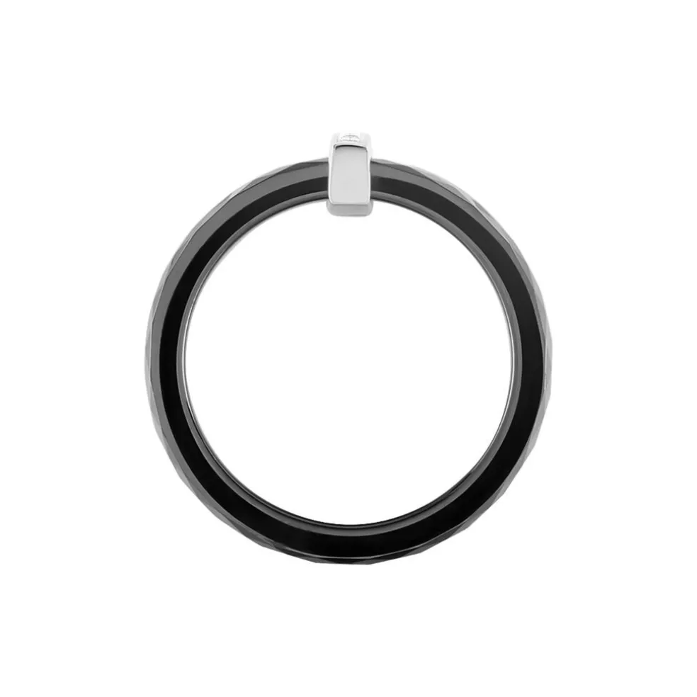 Bague Barette Bicolore Ceramique Argent Blanc Oxyde De Zirconium