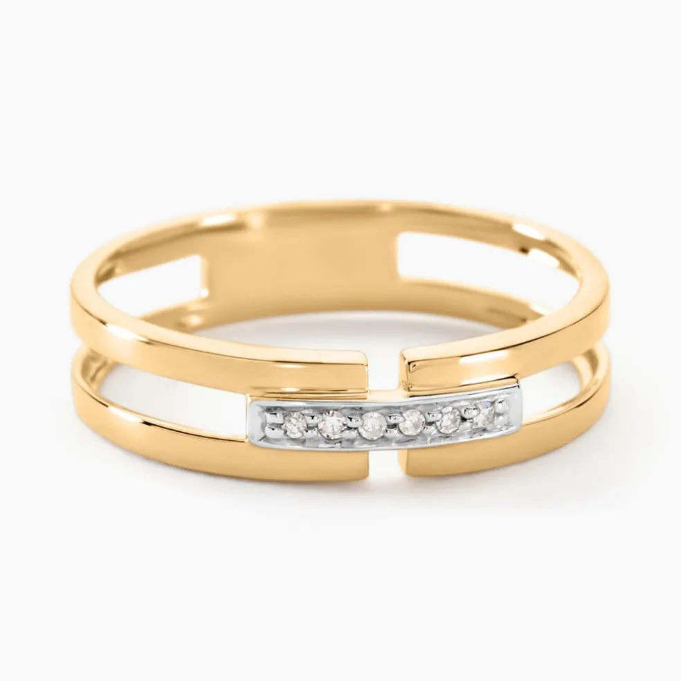 Bague Barrette Or Jaune Diamant