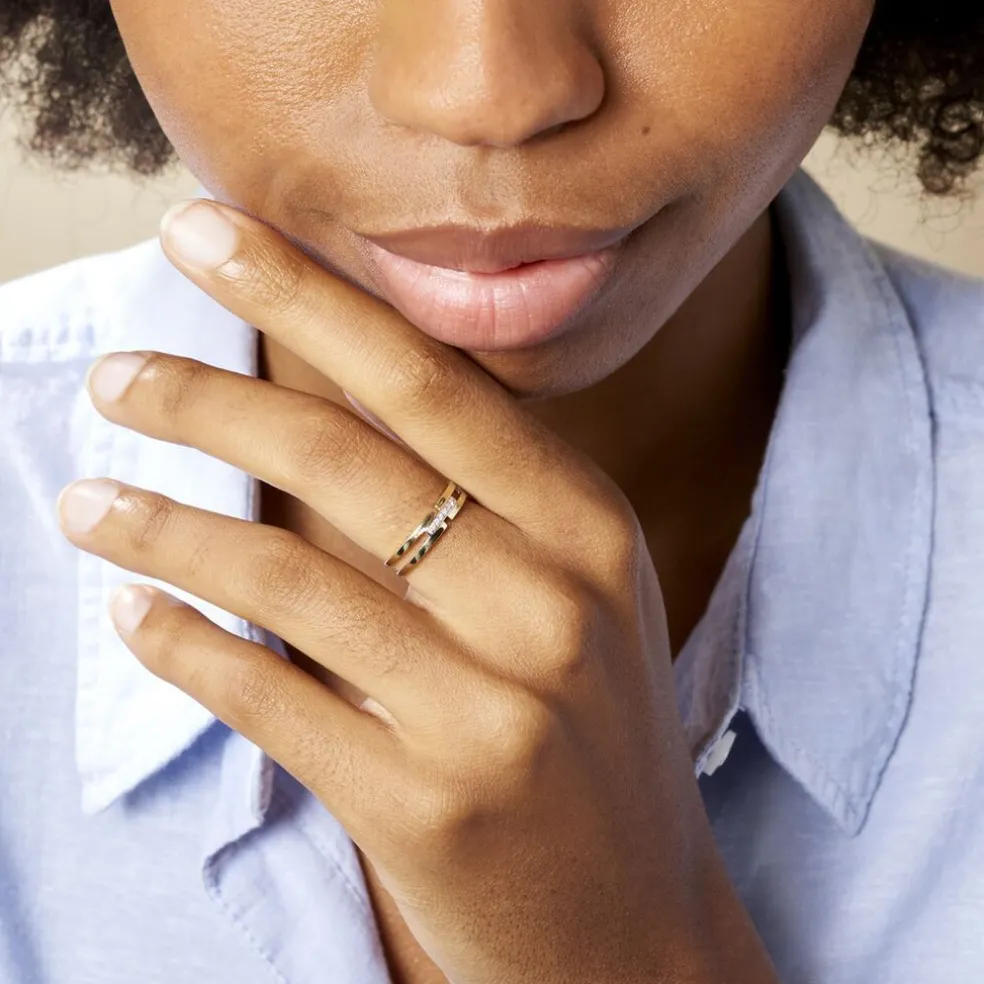 Bague Barrette Or Jaune Diamant