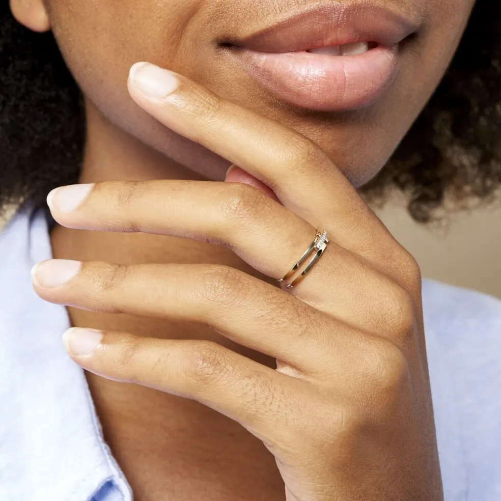 Bague Barrette Or Jaune Diamant