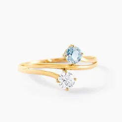 Bague Beauté Bleutée Or Jaune Topaze Oxyde De Zirconium