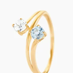 Bague Beauté Bleutée Or Jaune Topaze Oxyde De Zirconium