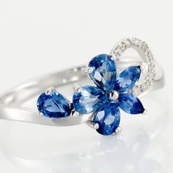 Bague Bouquet Or Blanc Saphir Et Diamant